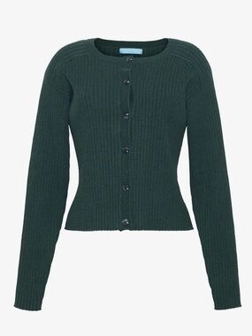 Draper James Forest Green Luxe Cropped Ribbed Cardigan Sweater NWT